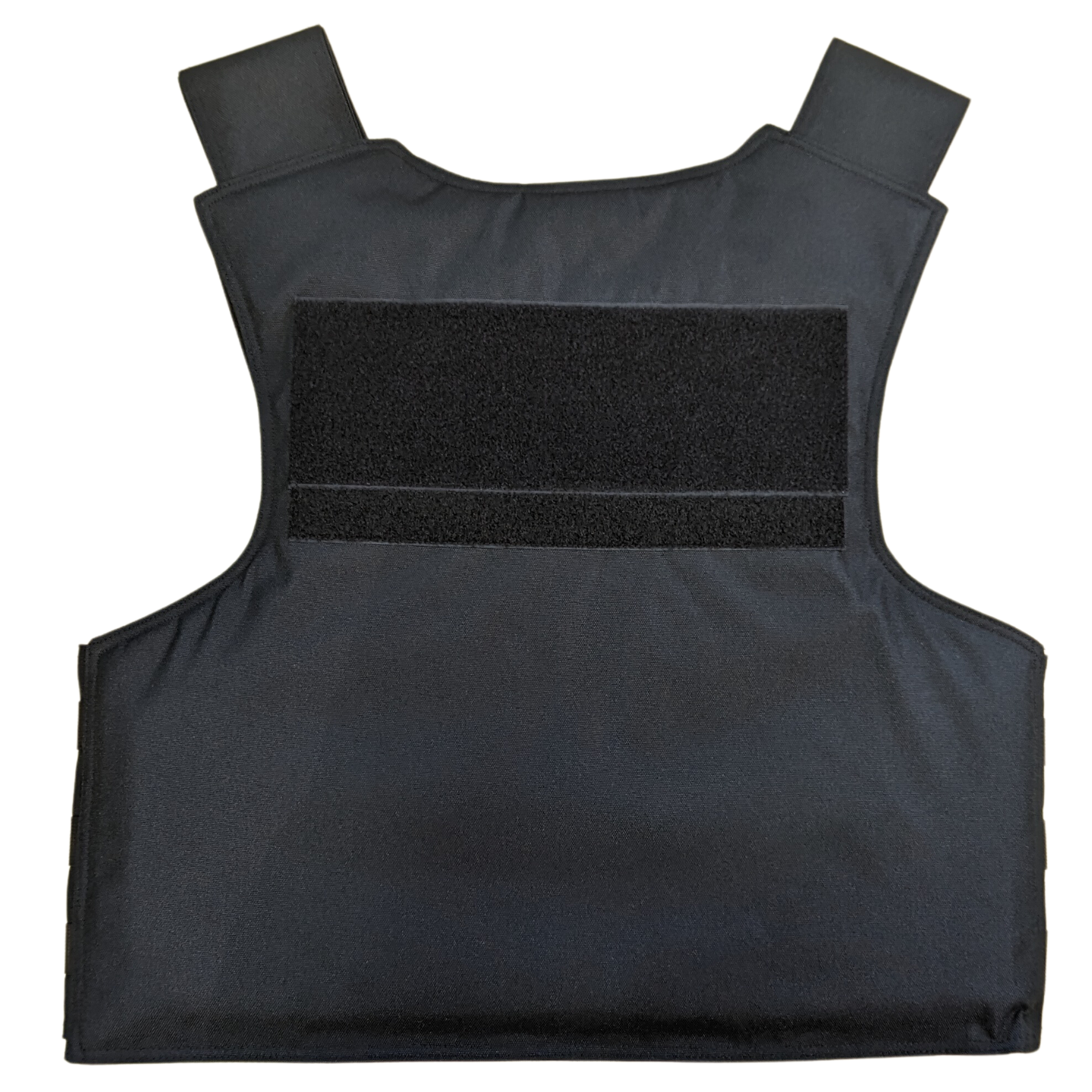 Black bulletproof vest on a white background backside